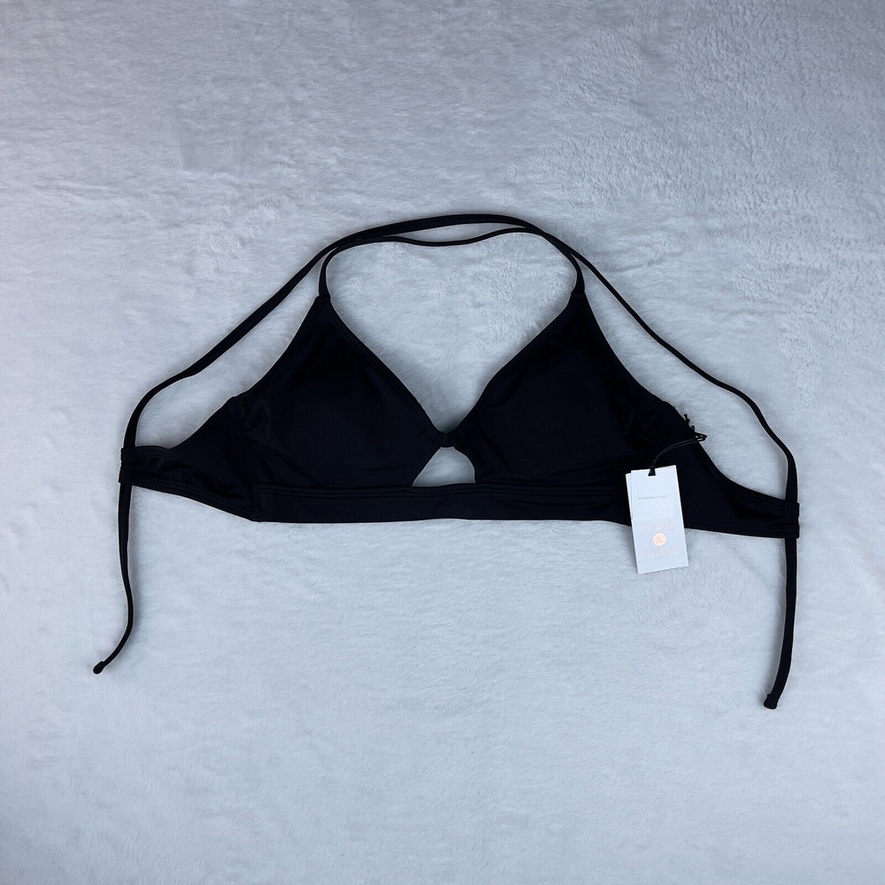 Shade & Shore Longline Bikini Top Women's 34B‎ Black Ring Detail Underwire